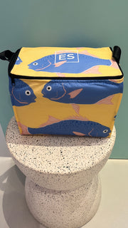 Cooler Bag - Medium Size Lunch Box - Yellow with Blue Fish - Elizabeth Summer