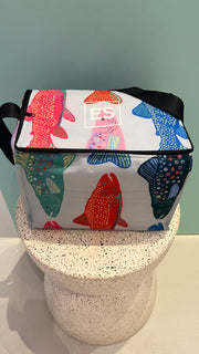 Cooler Bag - Medium Size Lunch Box - Blue with colourful fish - Elizabeth Summer