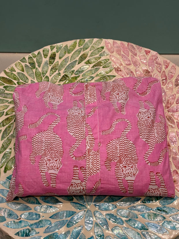 Pyjamas  - Indian Cotton Short Set - Pale Pink With Tigers - Elizabeth Summer