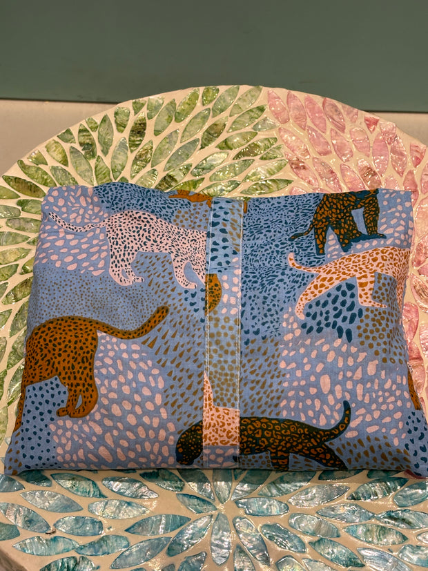 Pyjamas  - Indian Cotton Long Set - Blue With Leopards