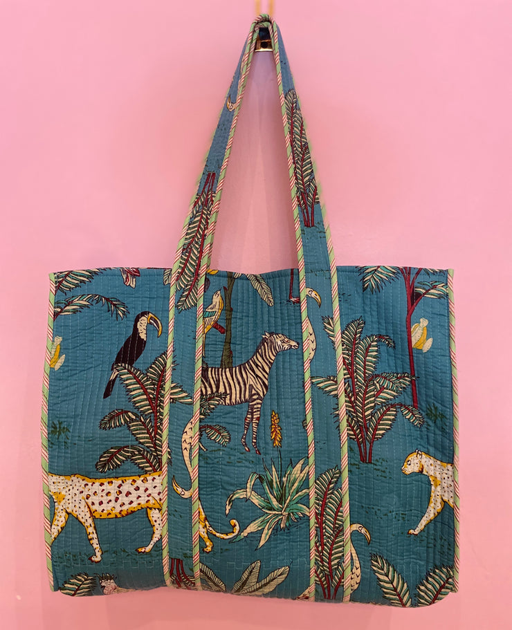 Quilted Bag - Palm and Leopard Bag - Deep Green - Elizabeth Summer