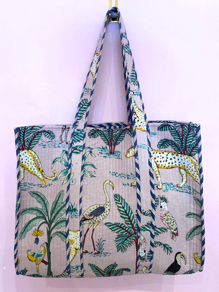 Quilted Bag - Palm and Leopard Bag - Pale Purple - Elizabeth Summer