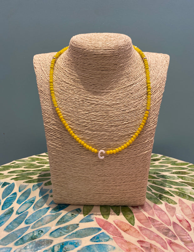 Beaded Necklace - initial - C - Yellow - Elizabeth Summer