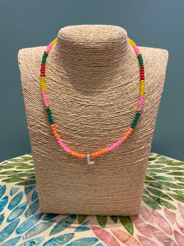 Beaded Necklace - initial - L - Colourful - Elizabeth Summer