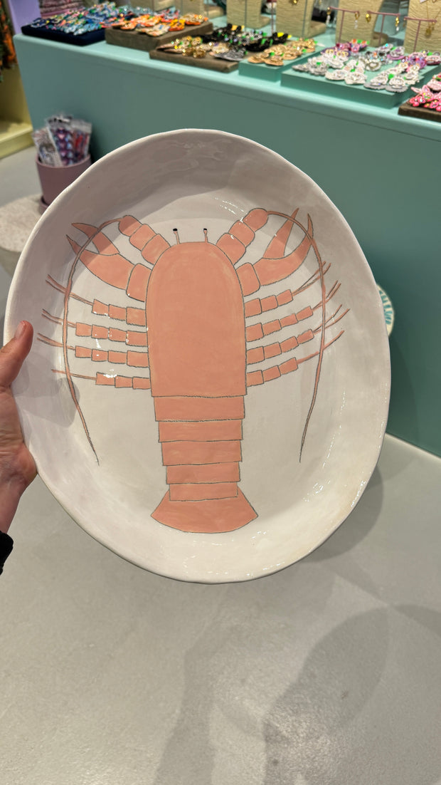 Ceramics - Large Round Dish - Pale Pink Lobster