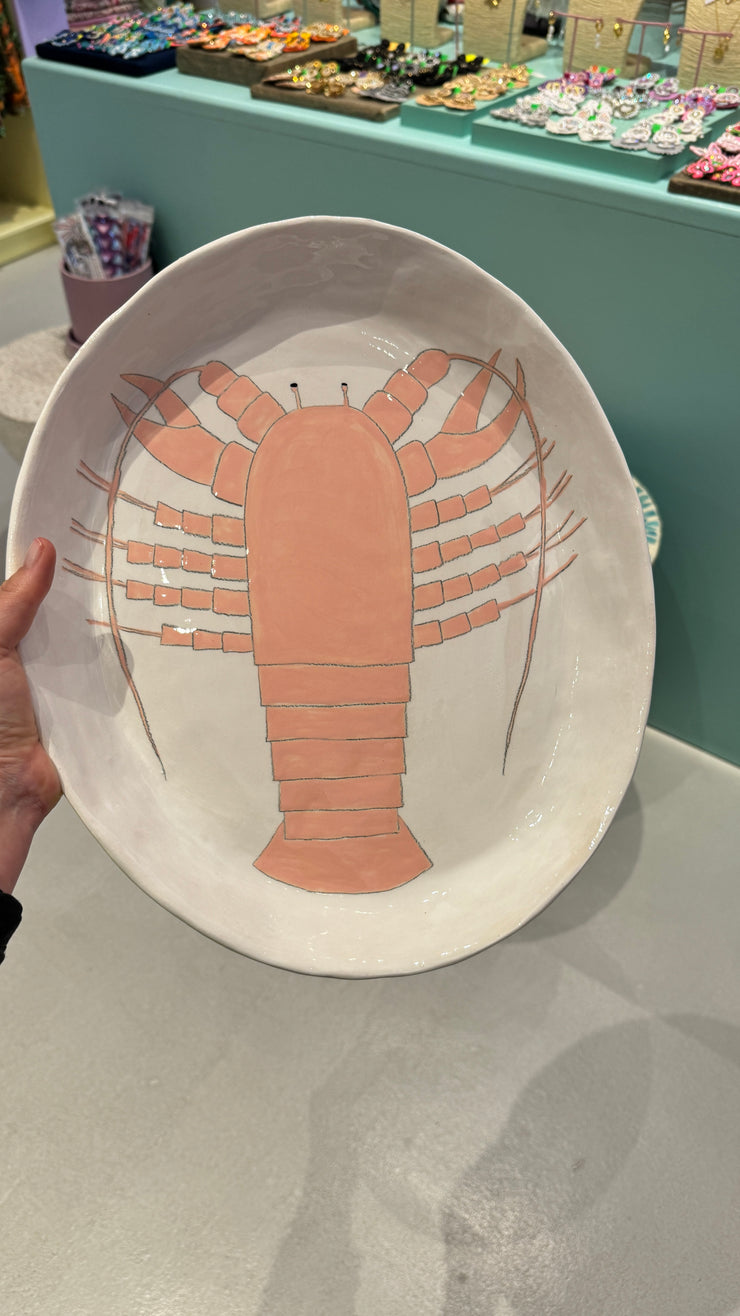 Ceramics - Large Round Dish - Pale Pink Lobster