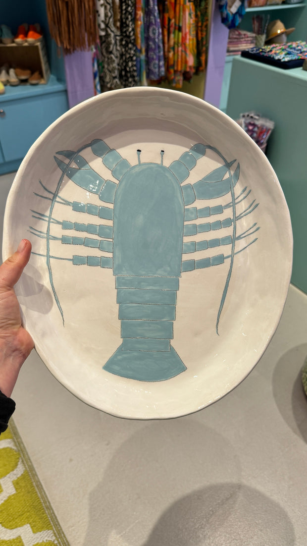 Ceramics - Large Round Dish - Pale Blue Lobster