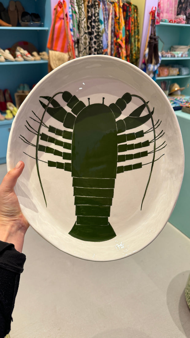 Ceramics - Large Round Dish - Dark Green Lobster