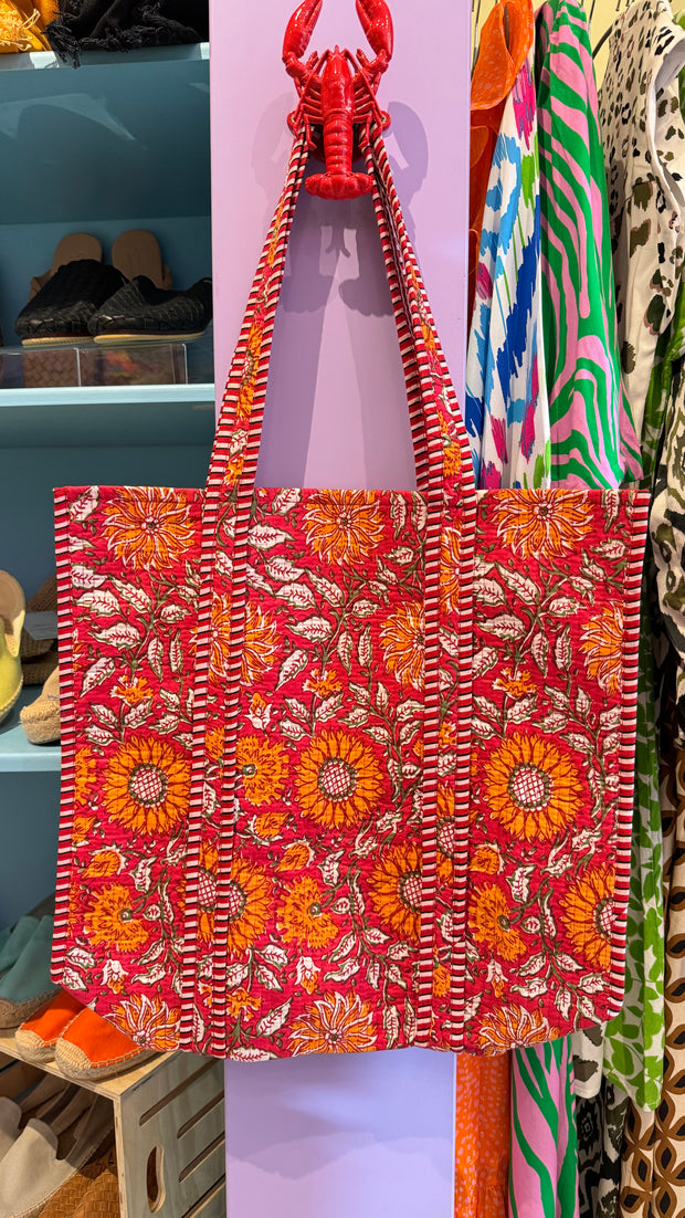 Quilted Bag - Red, orange, and white floral