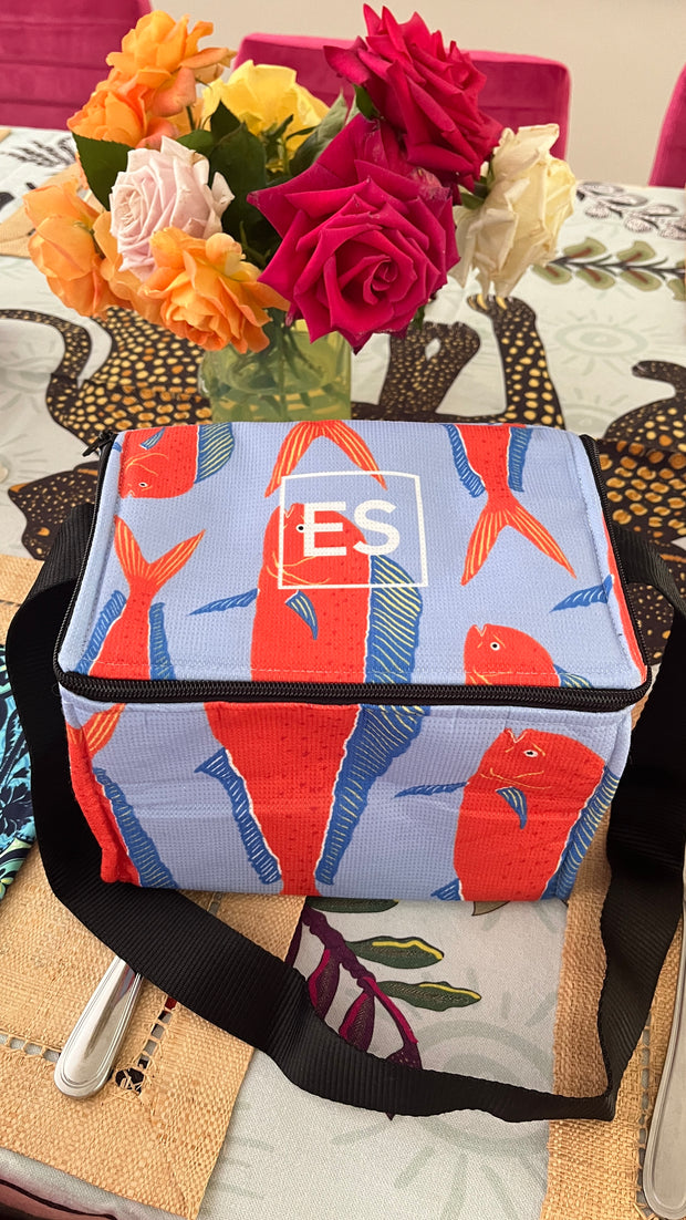 Cooler Bag - Small lunch box - Blue with Orange Fish - Elizabeth Summer
