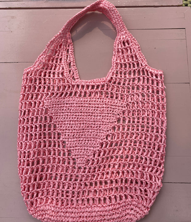 Monogram Straw Tote - Pink