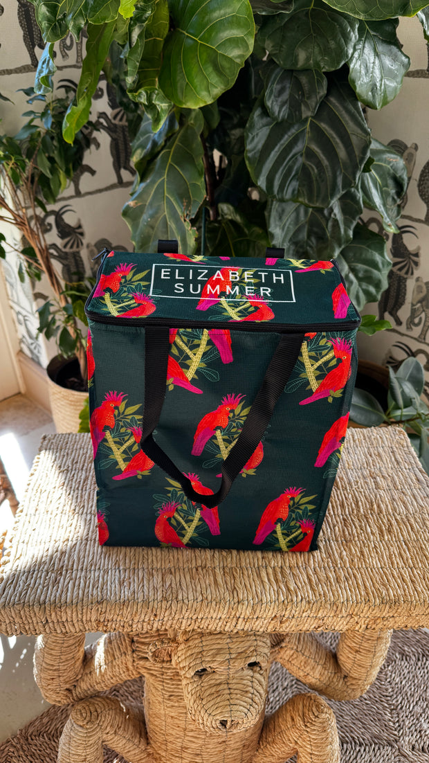 Cooler Bag - Large - Dark Green Cockatoo (Pre - Order arriving 18 Sept) - Elizabeth Summer