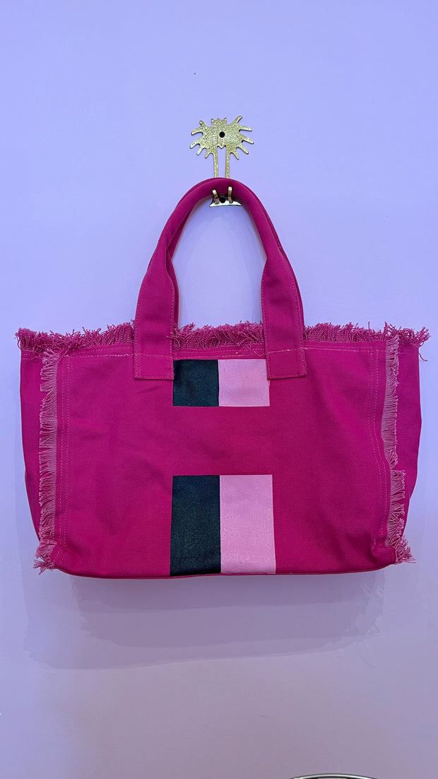 Monogram Fringe Beach Bag - Cerise Pink - Elizabeth Summer