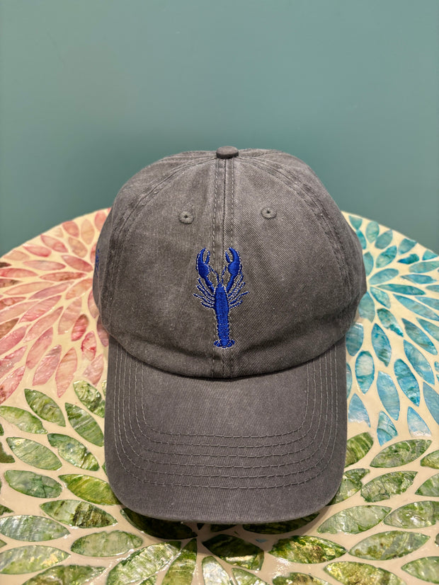 Hat - Peak  - Grey With Blue Lobster