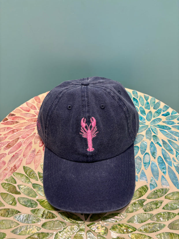 Hat - Peak - Navy With Pink Lobster