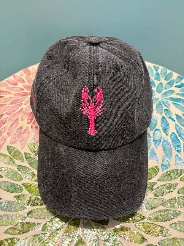Hat - Peak - Dark Grey With Pink Lobster