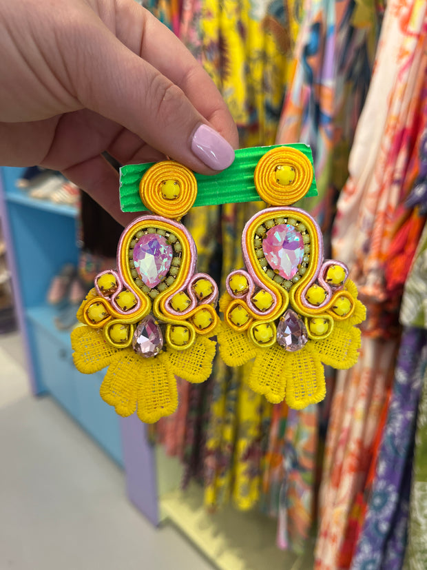 South American Earrings - Long Lace - Yellow - Elizabeth Summer