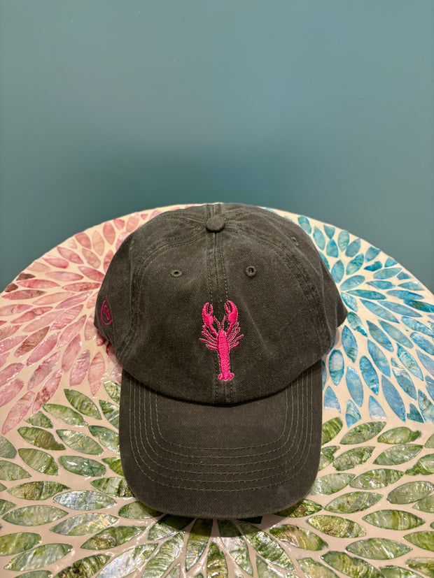 Hat - Peak - Dark Green  With Pink Lobster