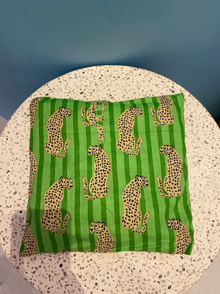 Pyjamas  - Indian Cotton Long Set - Leopard Bright Green