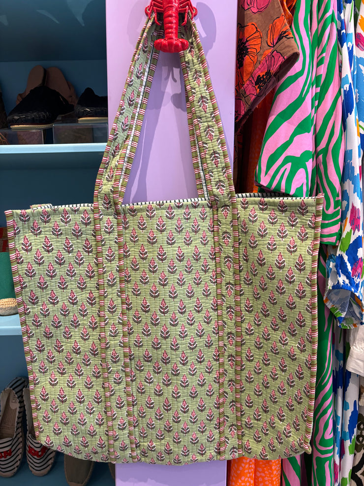 Quilted Bag - Green With Flowers