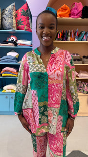 SLICK - River Mandarin Shirt - Block Blooms