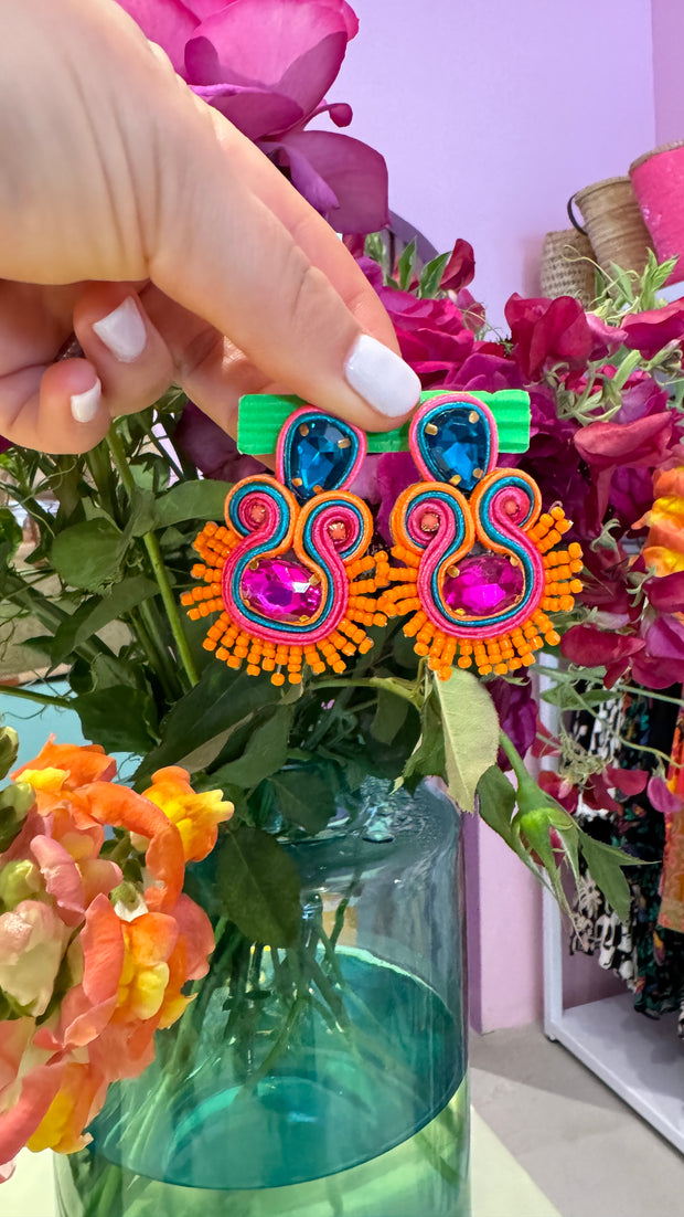 South American Earrings - Coco - Orange, Blue and Pink