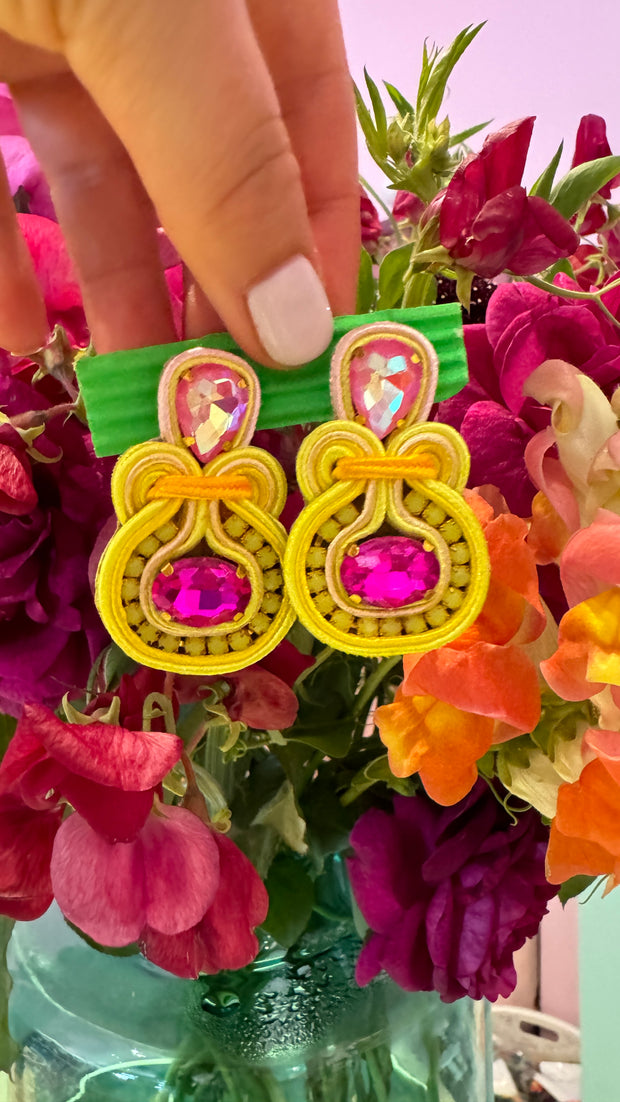 South American Earrings - Small Round - Yellow and Pink