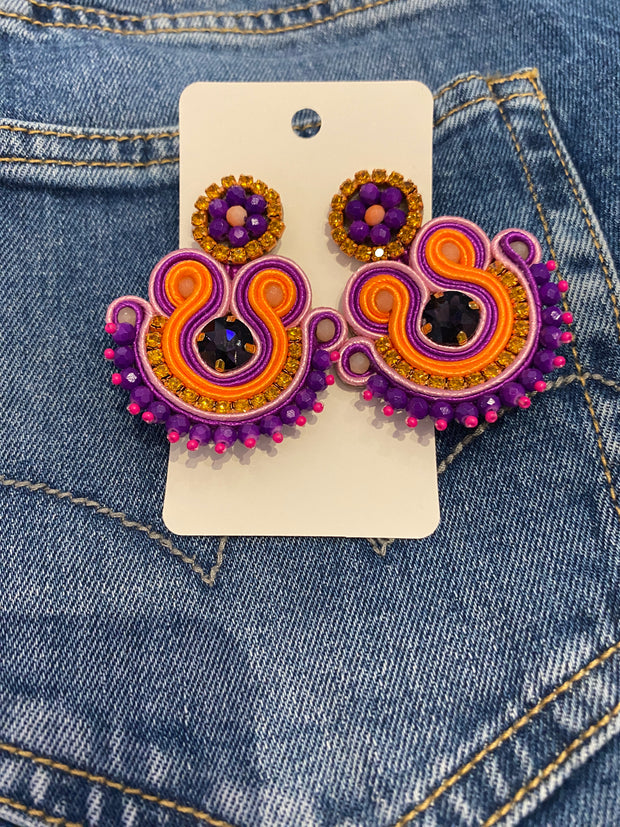 South American Earrings - Bali - Purple & Orange - Elizabeth Summer