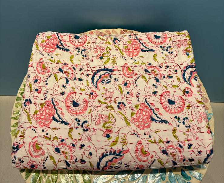 Kantha (Quilt) - King Size - Flower Pattern - Pinks & White