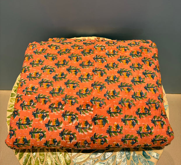 Kantha (Quilt) - King Size - Flowers - Peach