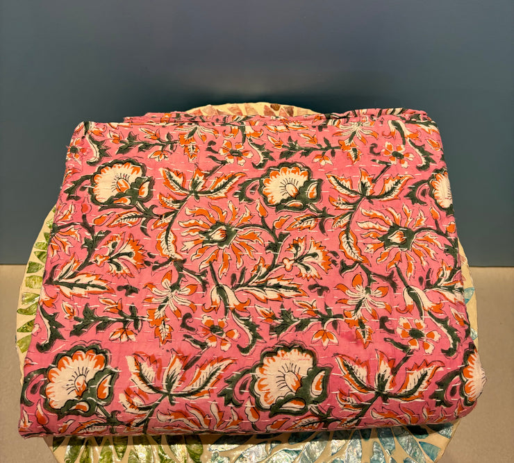 Kantha (Quilt) - King Size - Flowers - Pinks