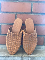 Leather Woven Flat Slides - Elizabeth Summer
