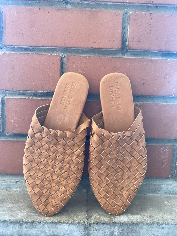 Leather Woven Flat Slides - Elizabeth Summer