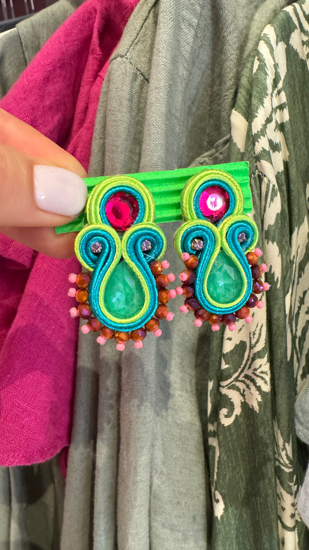 South American Earrings - Small - Deep Pink, Blue and Green