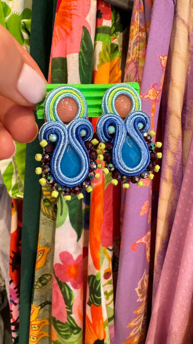 South American Earrings - Small - Navy and Green