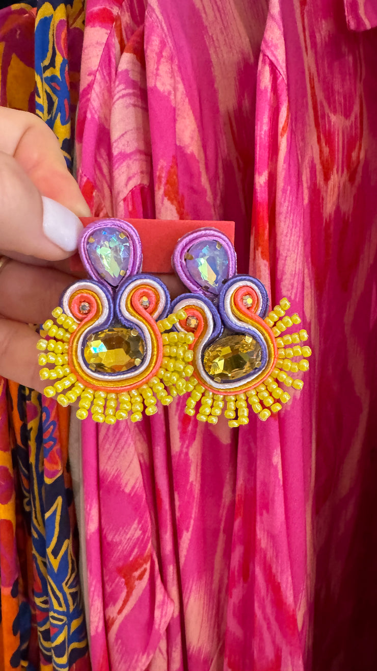 South American Earrings - Coco - Yellow, Orange and Purple