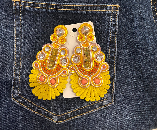 South American Earrings - 3 Stone Lace - Yellow - Elizabeth Summer