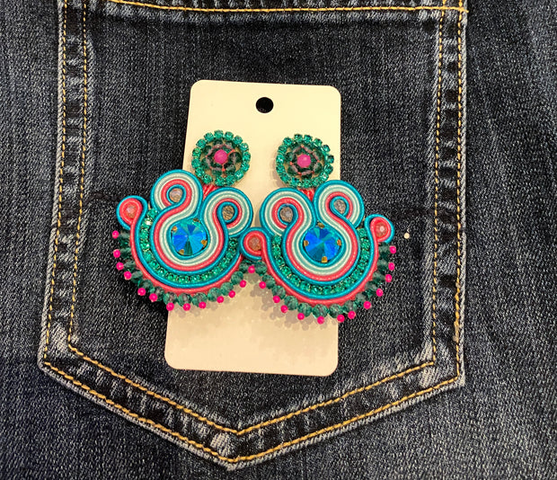 South American Earrings - Bali - Turq Blue & Pink - Elizabeth Summer
