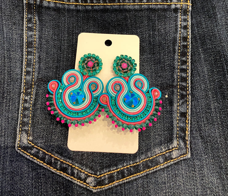South American Earrings - Bali - Turq Blue & Pink - Elizabeth Summer