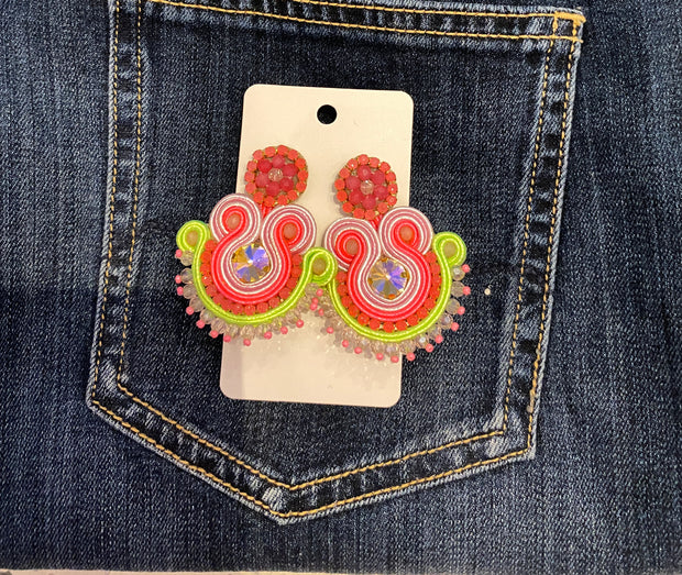 South American Earrings - Bali - Pink & Lime Green - Elizabeth Summer