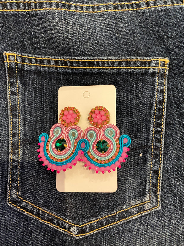 South American Earrings - Bali - Pink/Purple & Turq - Elizabeth Summer