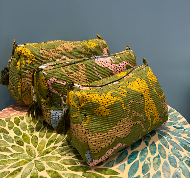 Make up bag -  Green Leopard