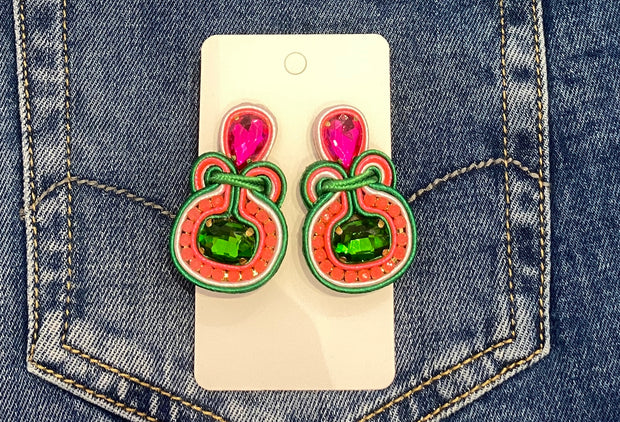 South American Earrings - Small Round - Orange & Turquoise