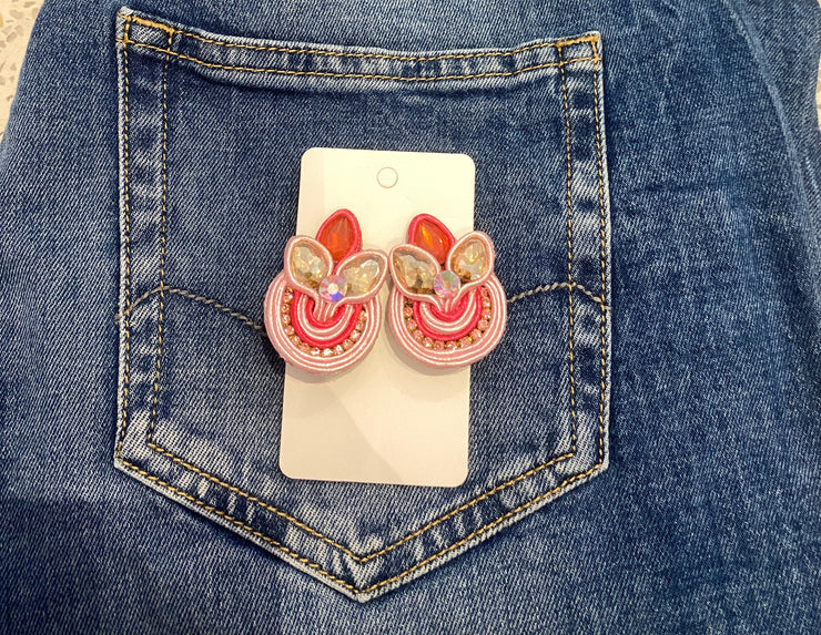 South American Earrings - Flower - Pink