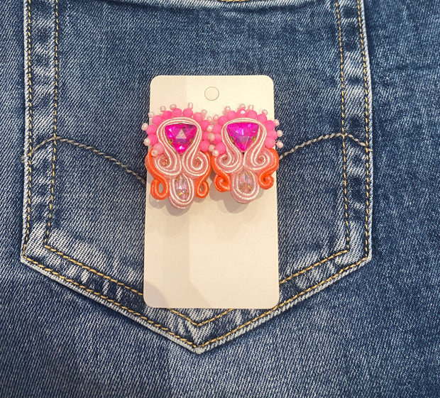 South American Earrings - Small Triangle - Pink