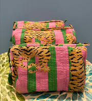 Make up bag -  Tiger - Green & Pink