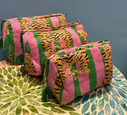 Make up bag -  Tiger - Green & Pink