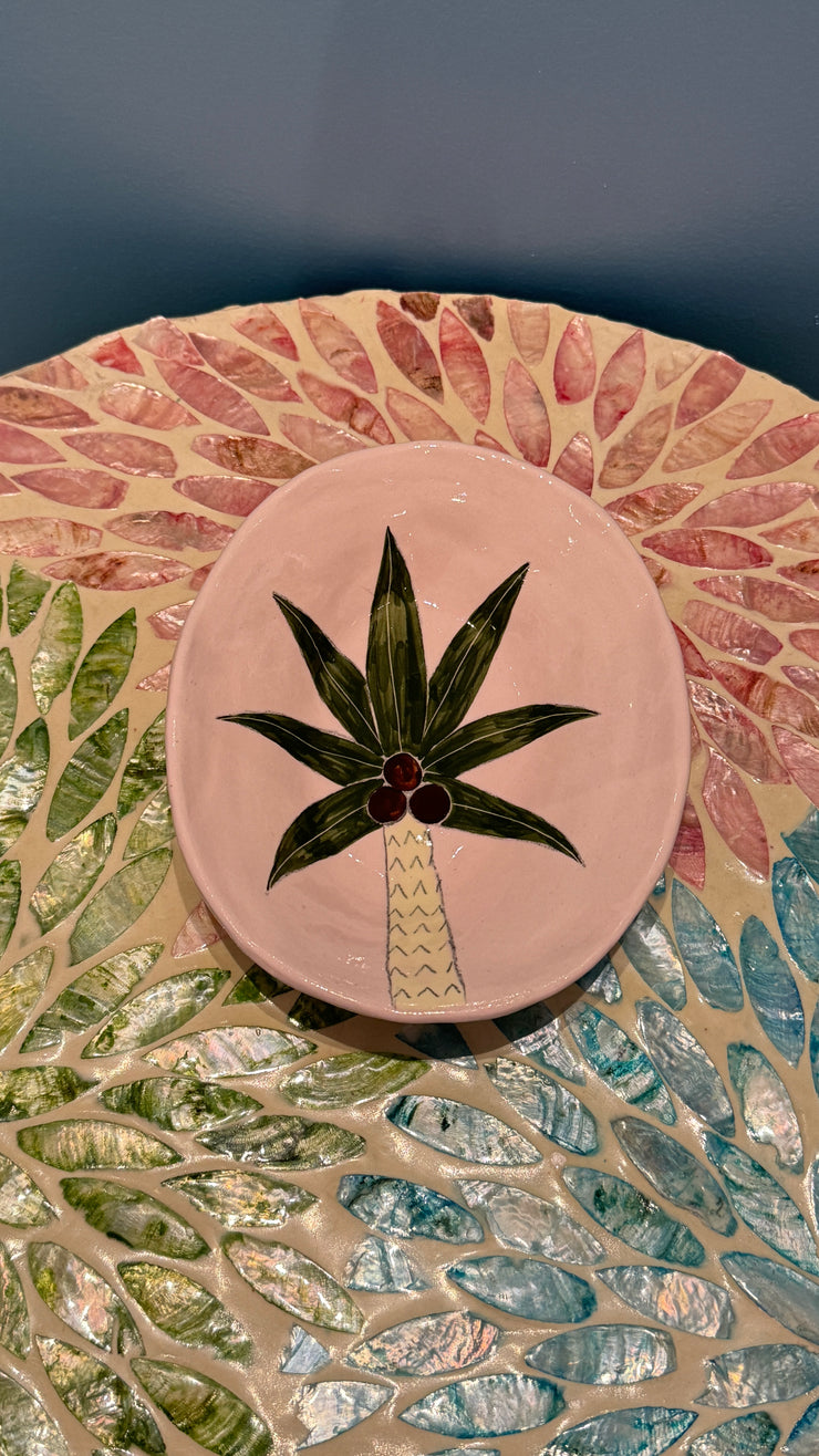 Ceramics - Small Dish - Palm on Pale Pink