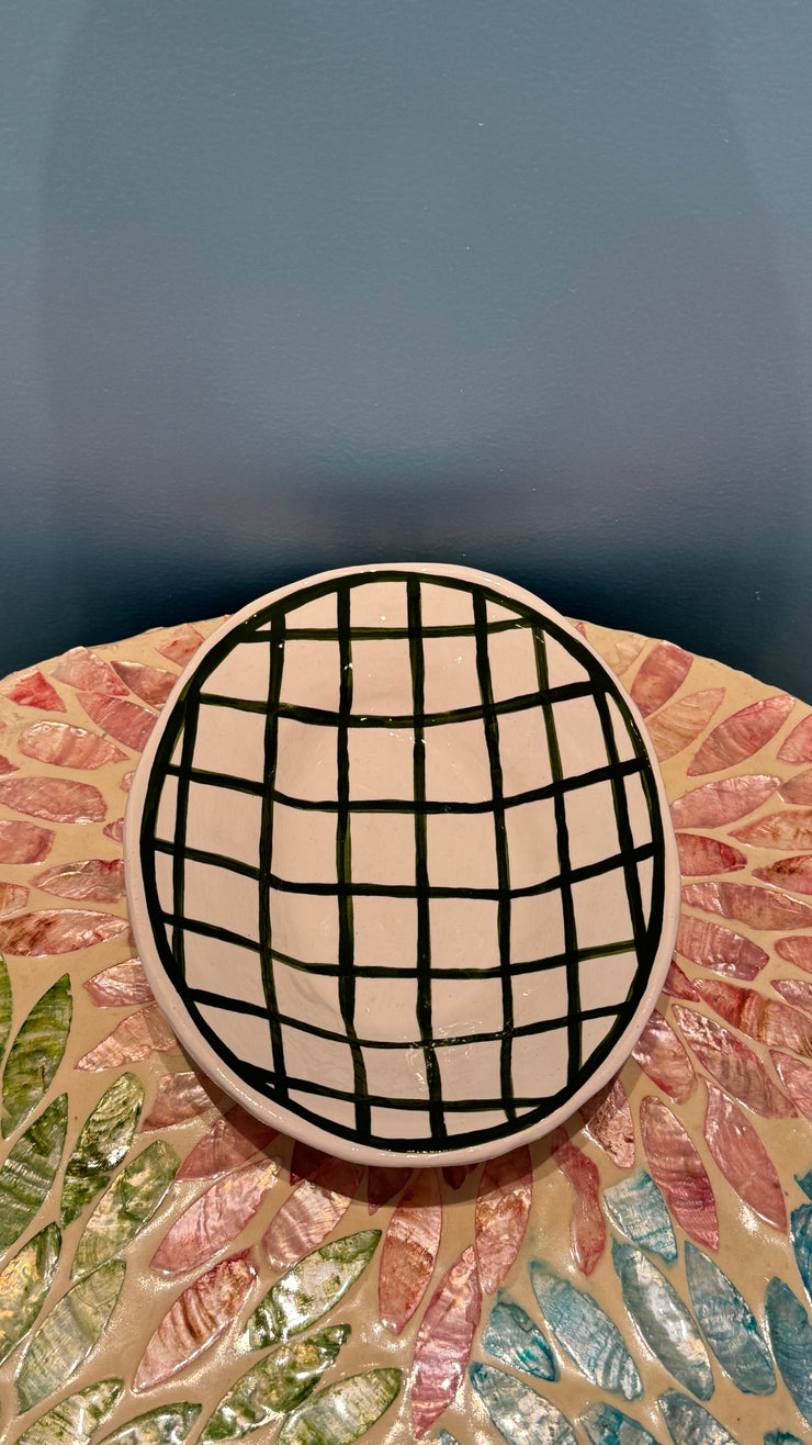 Ceramics - Small Dish - Dark Green and White