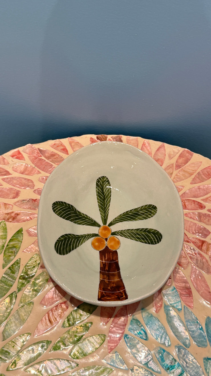 Ceramics - Small Dish - Palm on Pale Green